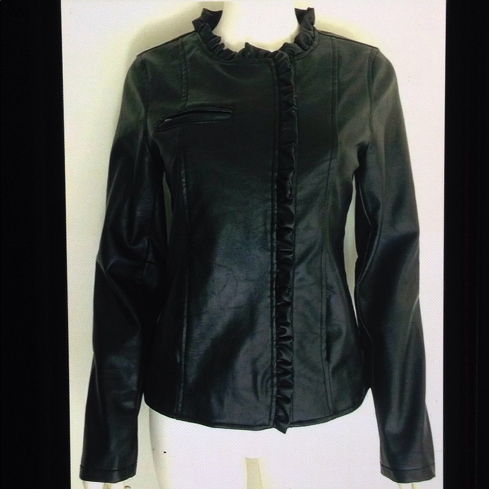 AE Emporio Collezione PVC Lined Ruffle Zip Jacket